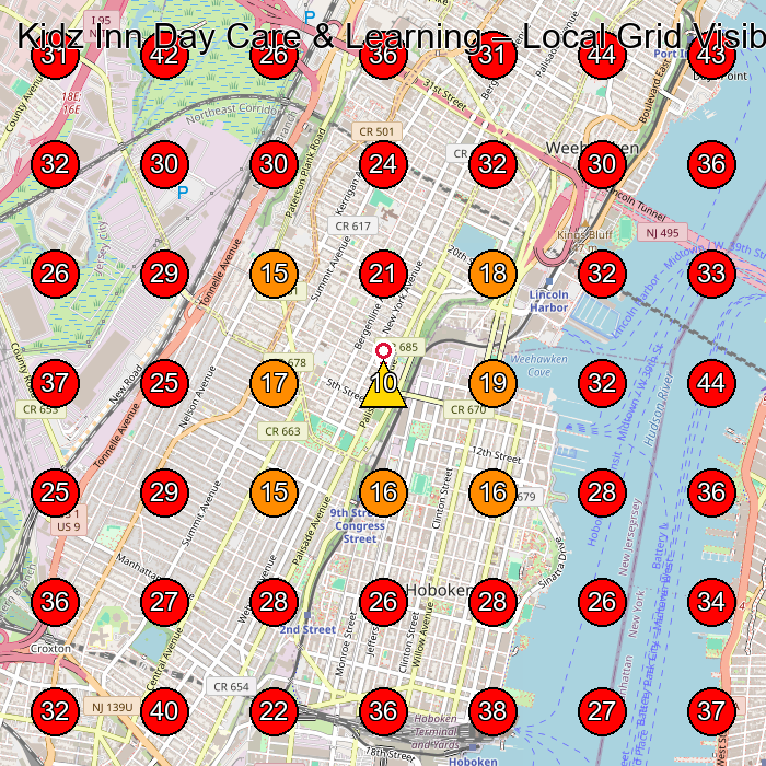 Kidz Inn Day Care & Learning GeoGrid visibility map for Day Care Center in Jersey City
